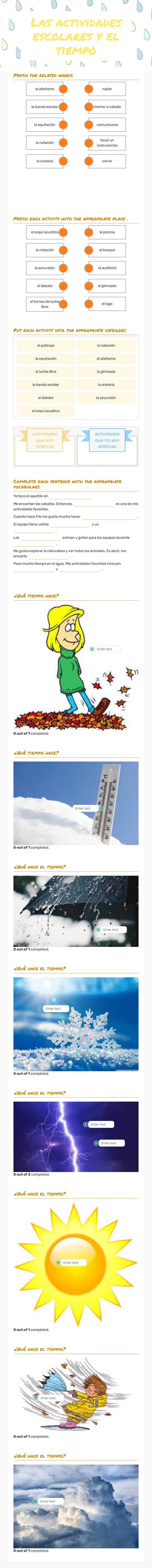 Las actividades escolares y el tiempo Grade 9 worksheet preview