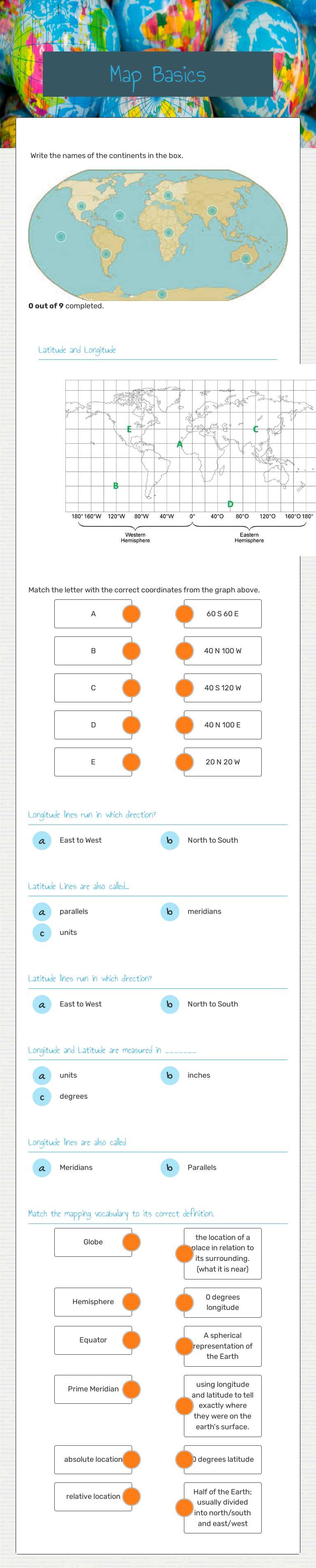 Map Basics Grade 6 worksheet preview