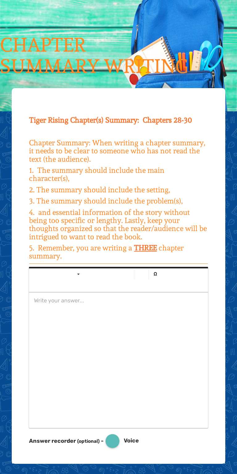 CHAPTER SUMMARY WRITING worksheet preview image