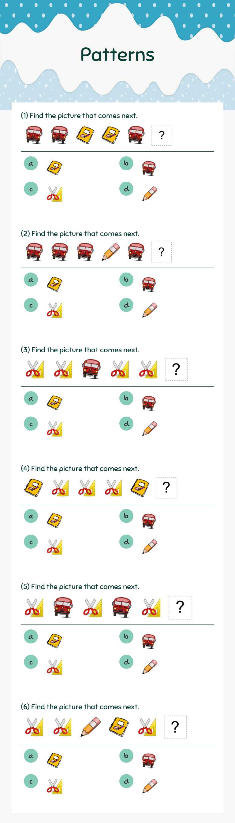 Patterns worksheet preview image