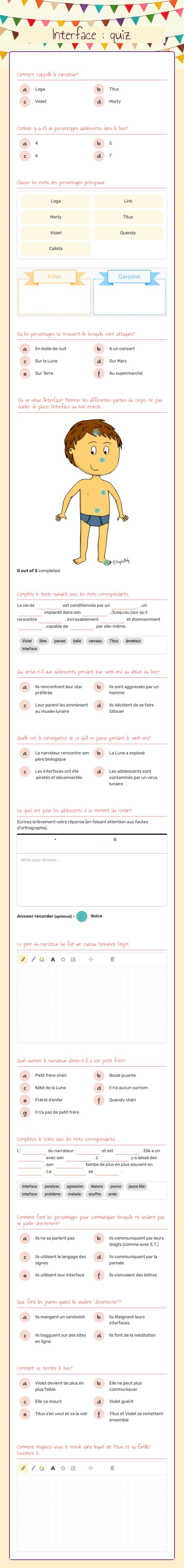 Interface : quiz Grade 11 worksheet preview