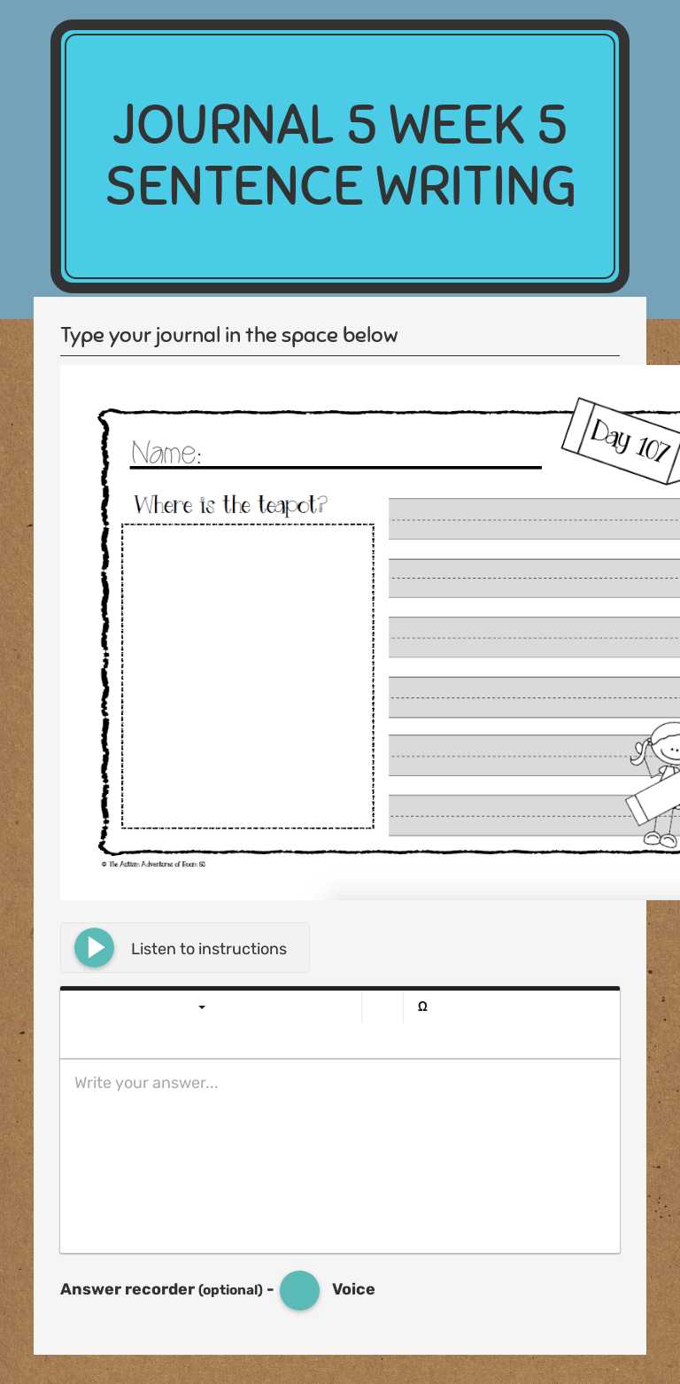 Journal 5 Week 5 Sentence Writing Grade 2 worksheet preview