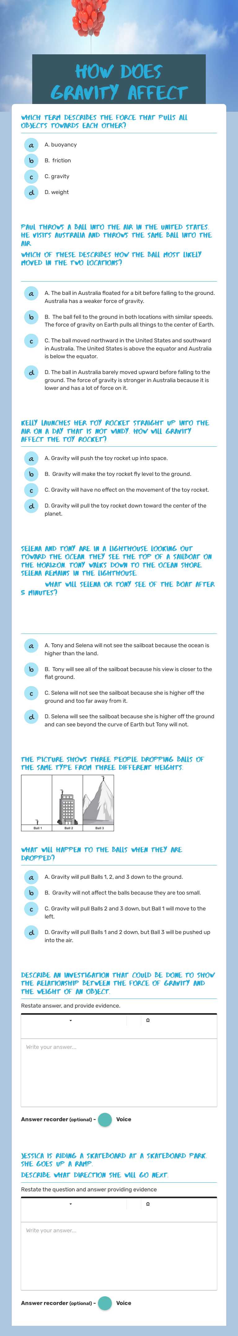 How does Gravity Affect MAtter on Earth worksheet preview image