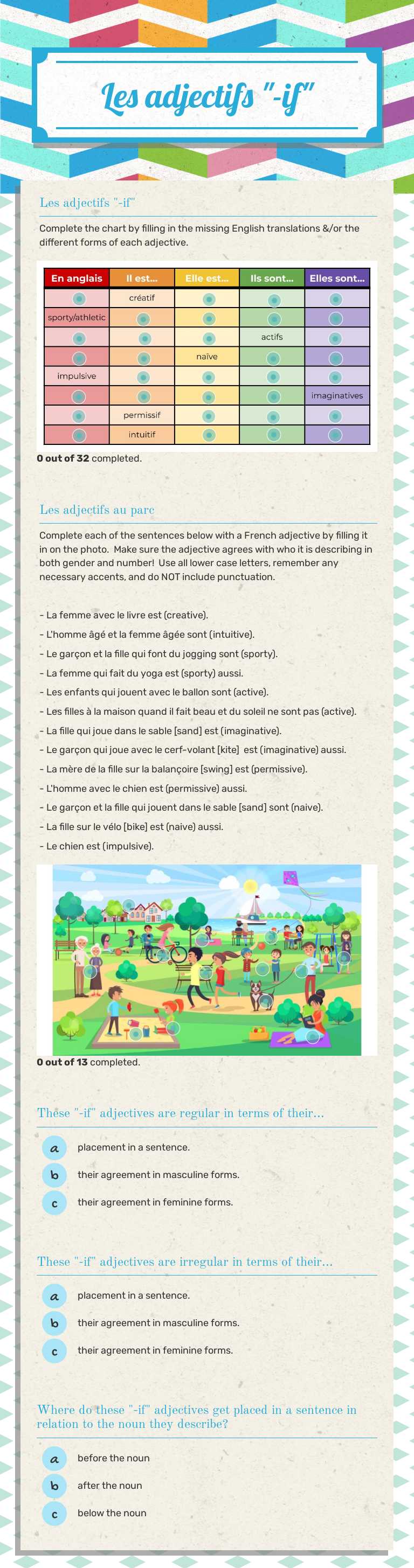 Les adjectifs "-if" worksheet preview image