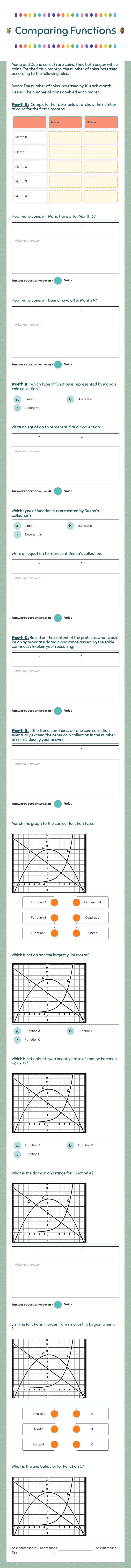Comparing Functions worksheet preview image