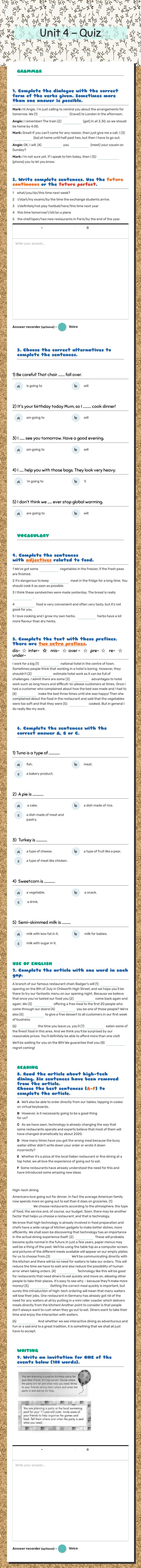 Unit 4 - Quiz worksheet preview image
