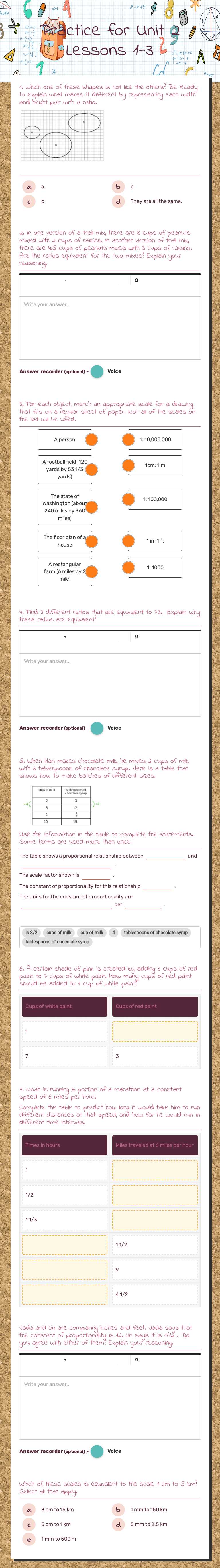 Practice for Unit 2 Lessons 1-3 worksheet preview image