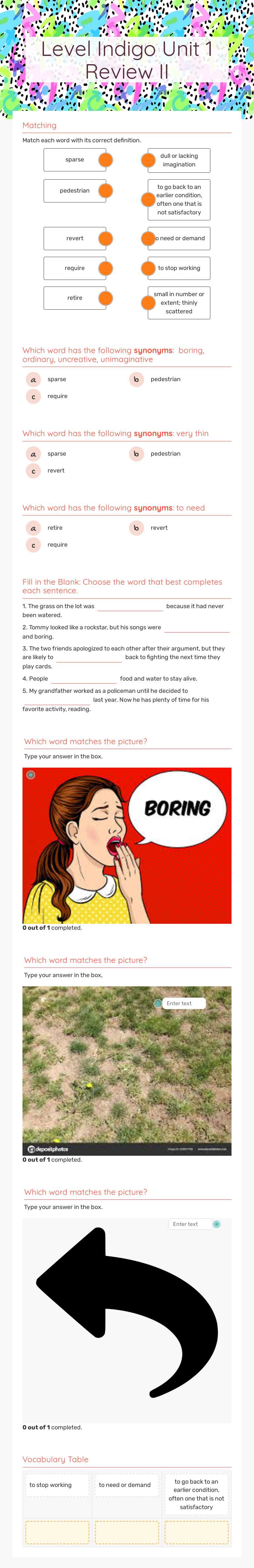 Level Indigo Unit 1   Review II worksheet preview image