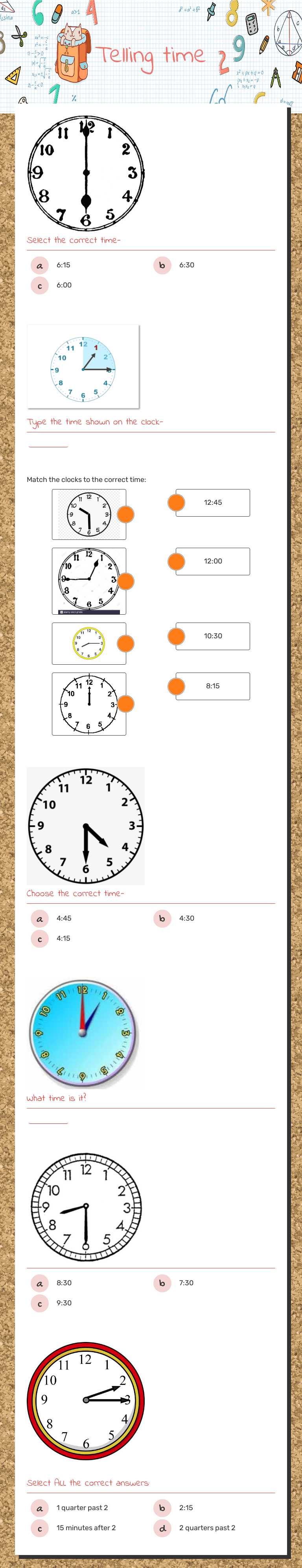 Telling time Grade 3 worksheet preview