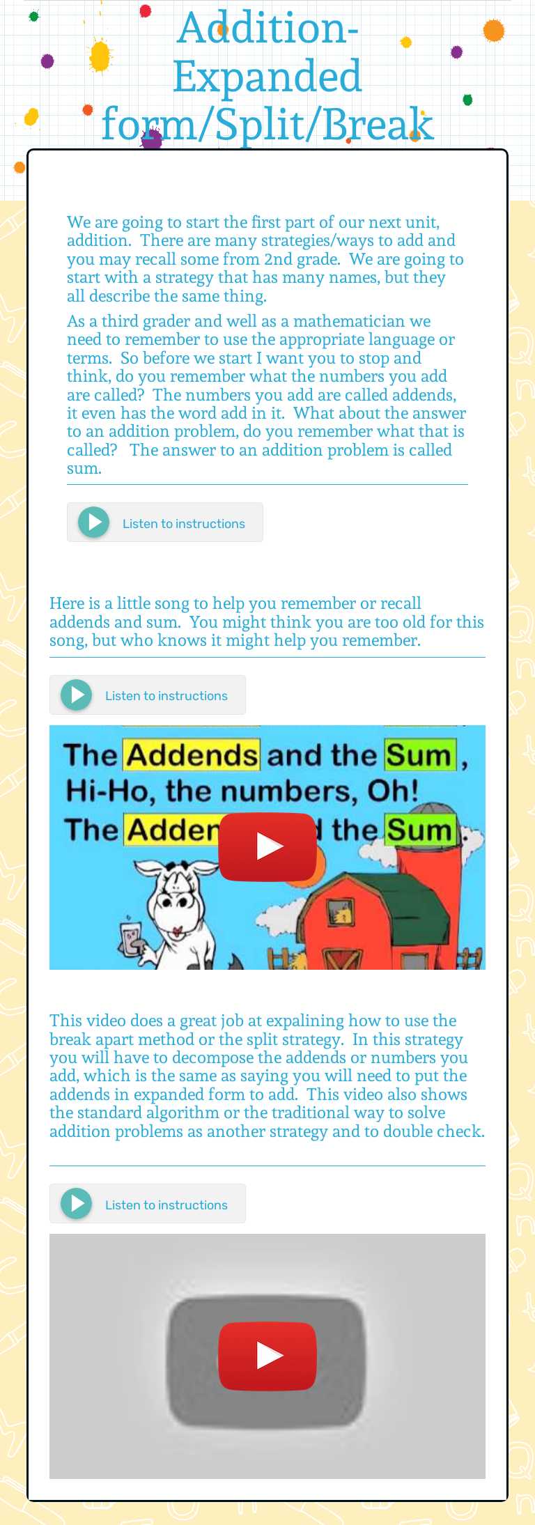 Addition-Expanded form/Split/Break apart/Decompose worksheet preview image