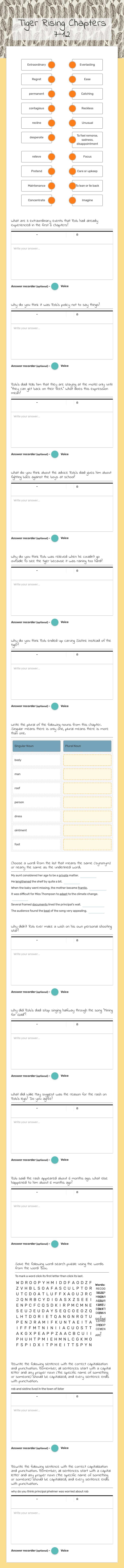 Tiger Rising Chapters 7-12 worksheet preview image