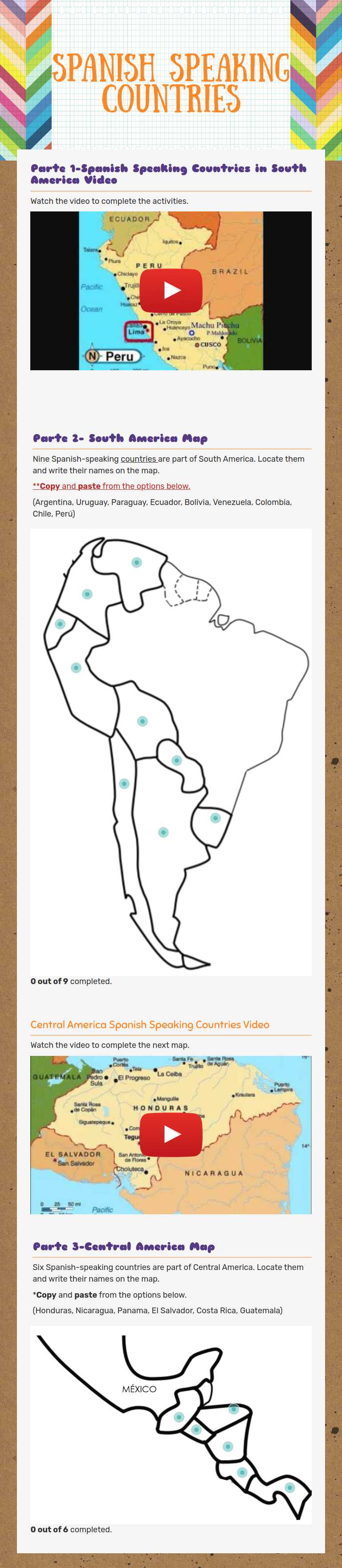 Spanish speaking countries worksheet preview image