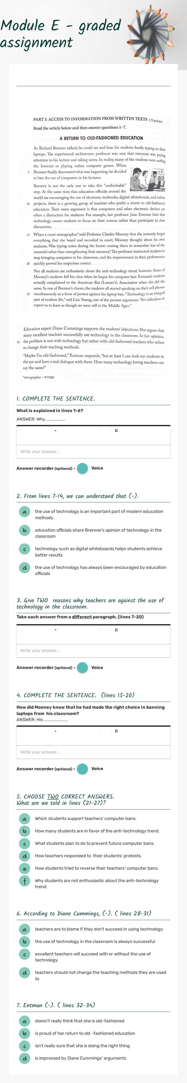 Module E - graded assignment worksheet preview image