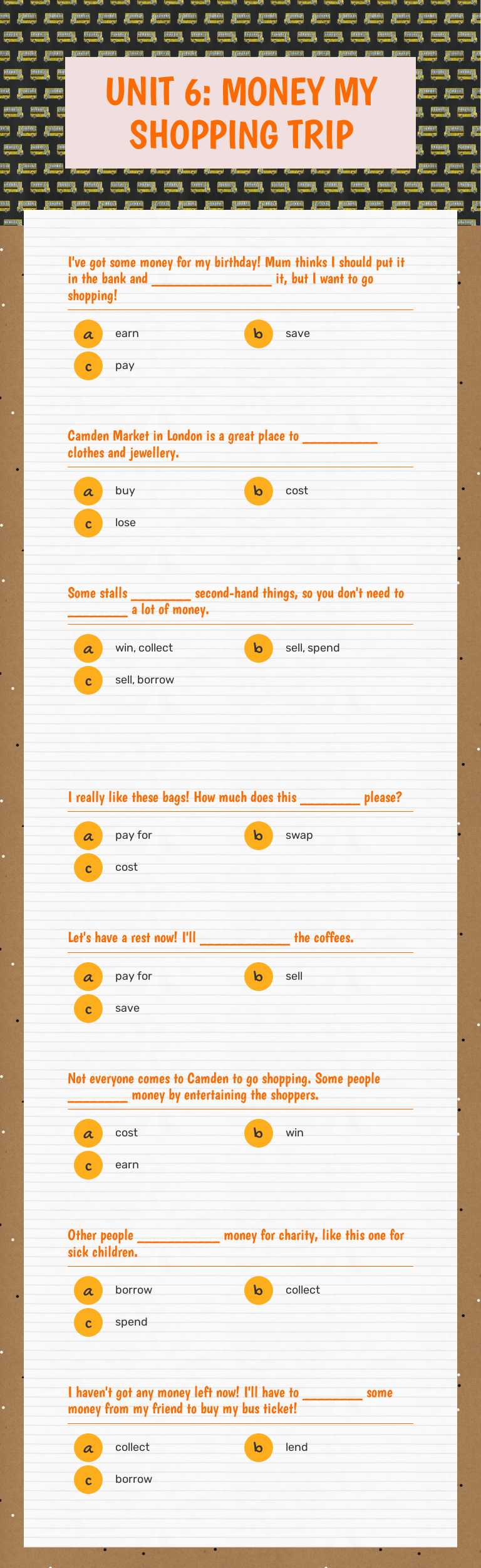 UNIT 6: MONEY 
MY SHOPPING TRIP worksheet preview image