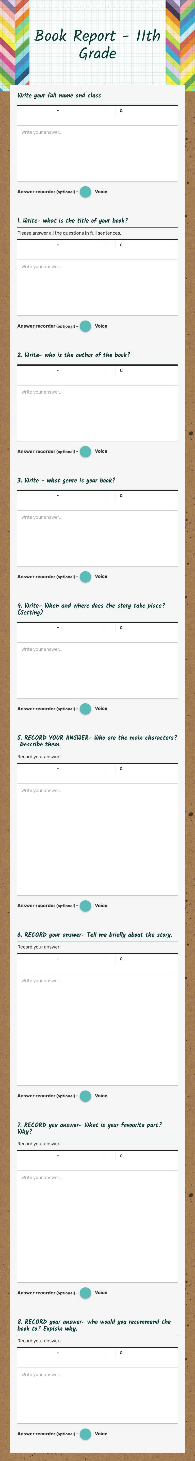 Book Report - 11th Grade worksheet preview image