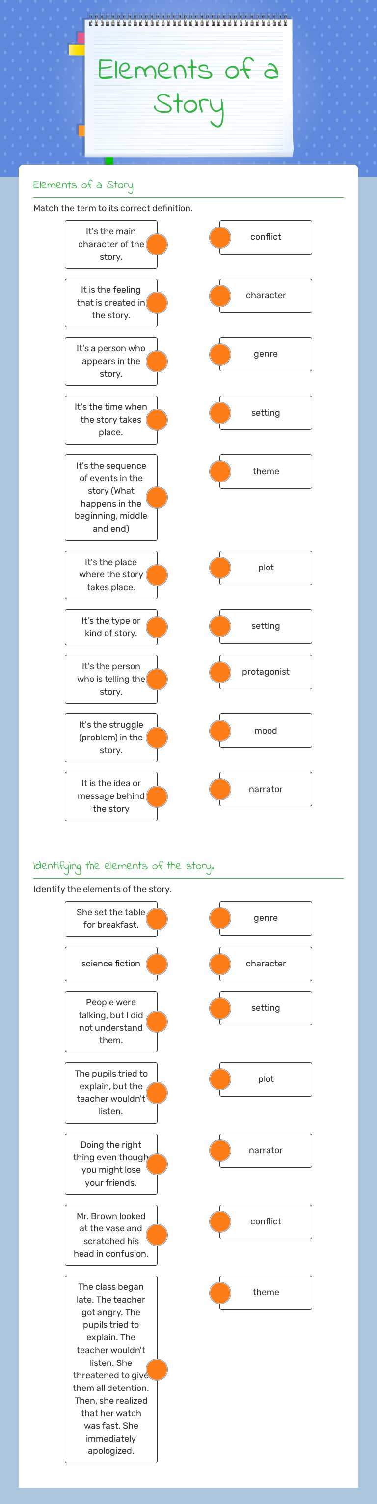 Elements of a Story Grade 7 worksheet preview