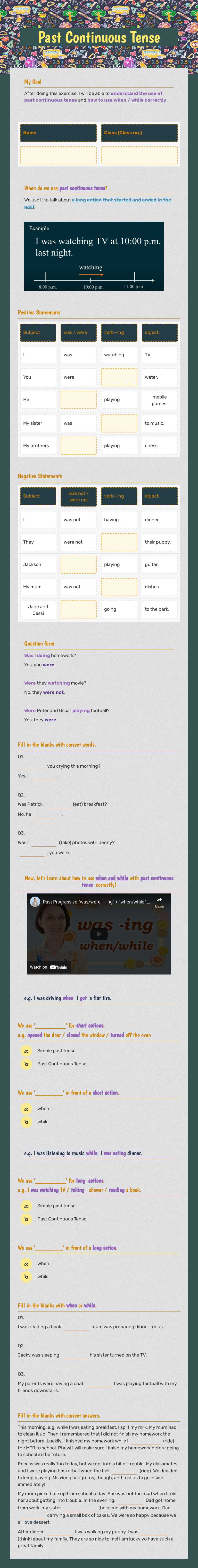 Past Continuous Tense worksheet preview image