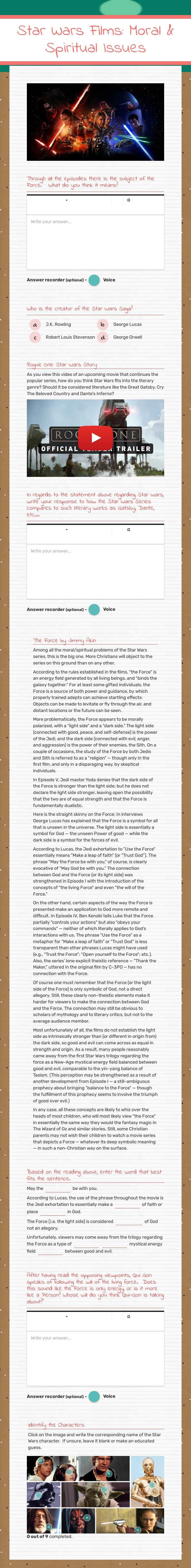 Star Wars Films: 
Moral & Spiritual Issues worksheet preview image
