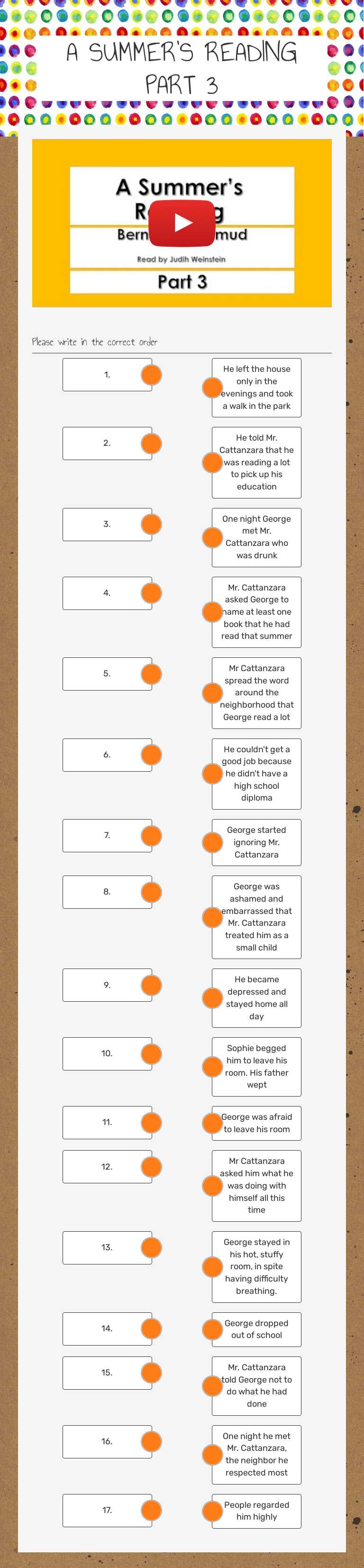 A SUMMER'S READING PART 3 worksheet preview image