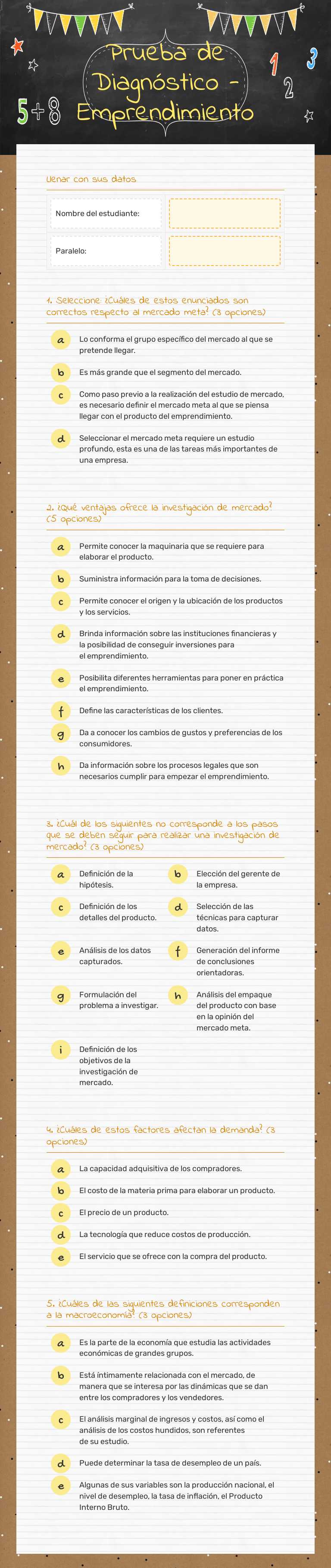 Prueba de Diagnóstico - Emprendimiento worksheet preview image