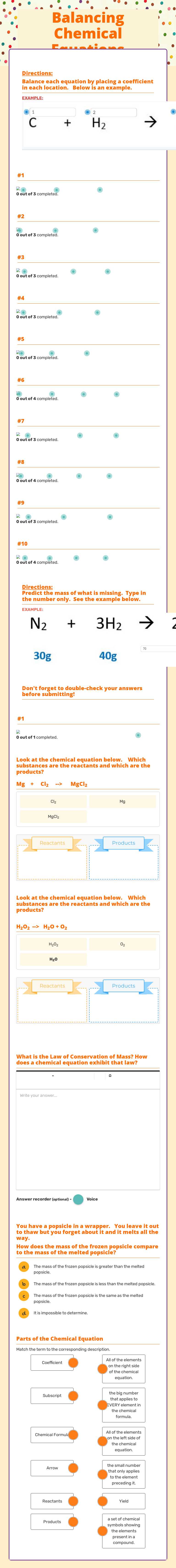 Balancing Chemical Equations worksheet preview image