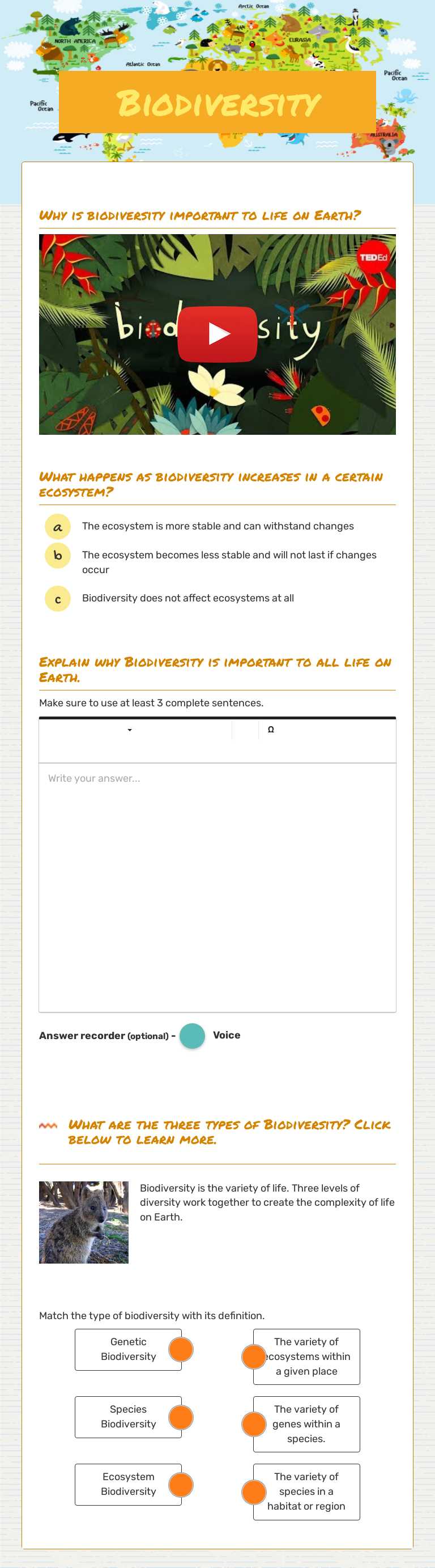 Biodiversity worksheet preview image