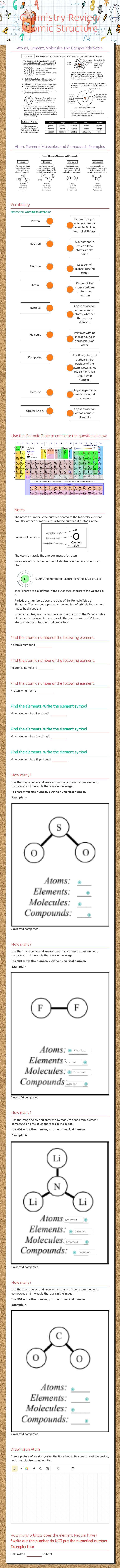 Chemistry  Review Atomic Structure worksheet preview image