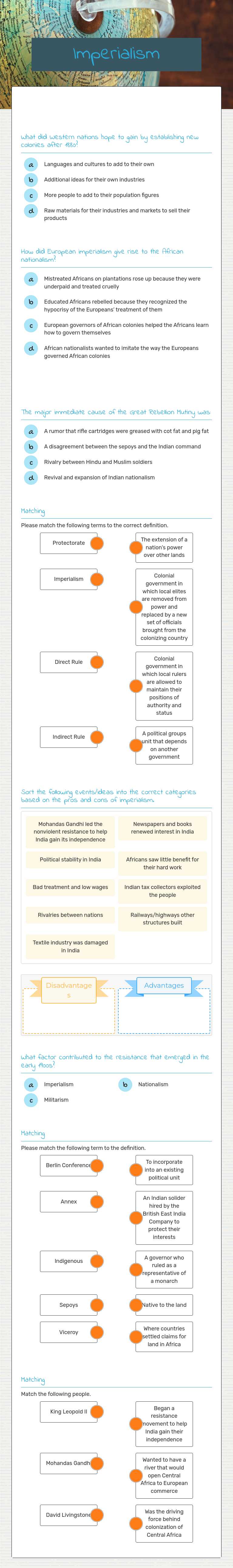 Imperialism worksheet preview image