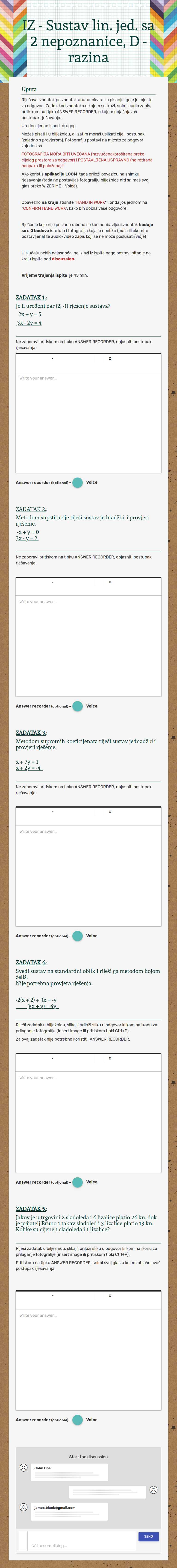 IZ - Sustav lin. jed. sa 2 nepoznanice, D - razina worksheet preview image