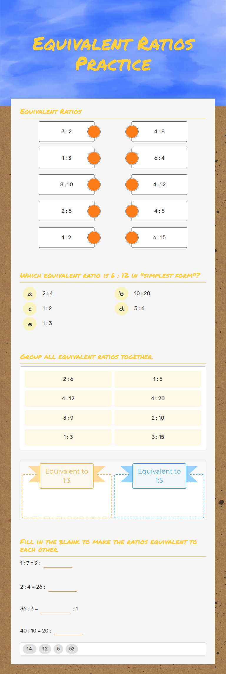 Equivalent Ratios Practice Grade 10 worksheet preview