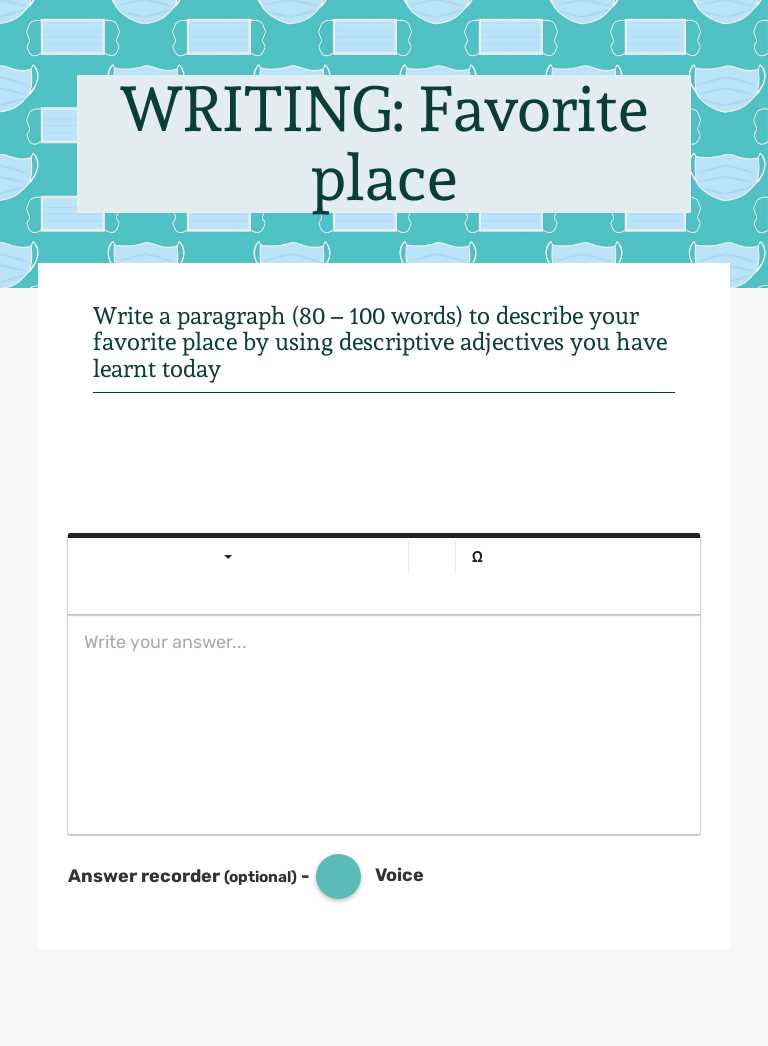 WRITING:
Favorite place worksheet preview image