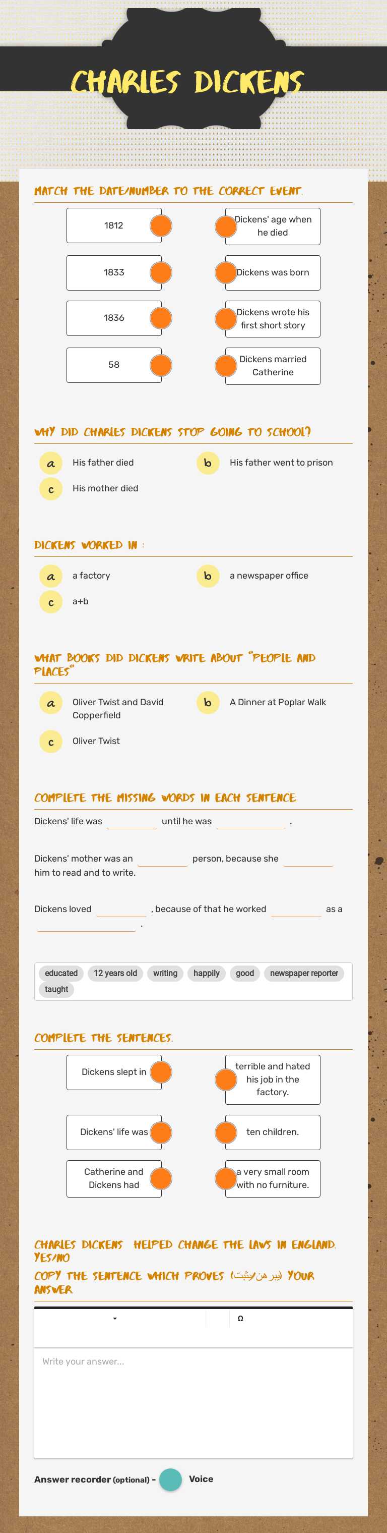 Charles Dickens Grade 6 worksheet preview