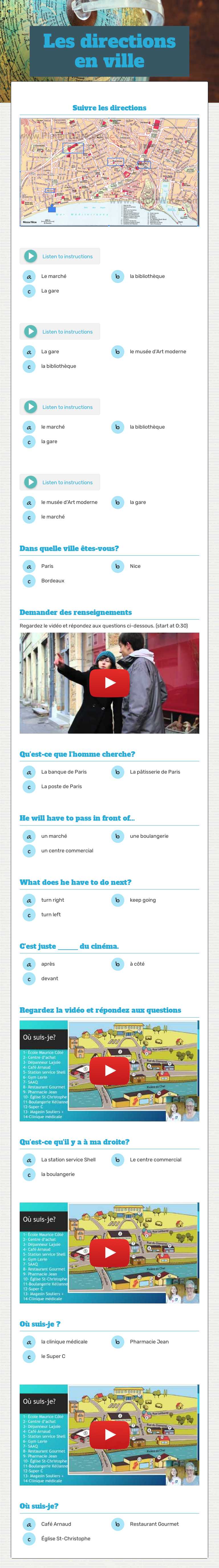 Les directions en ville worksheet preview image