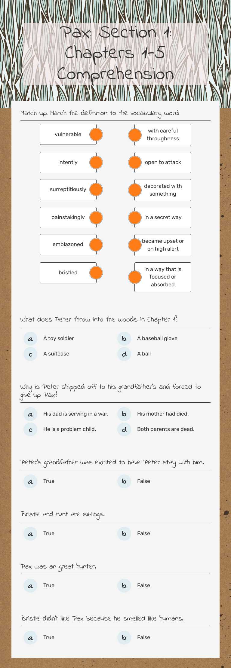 Pax: Section 1: Chapters 1-5 Comprehension worksheet preview image