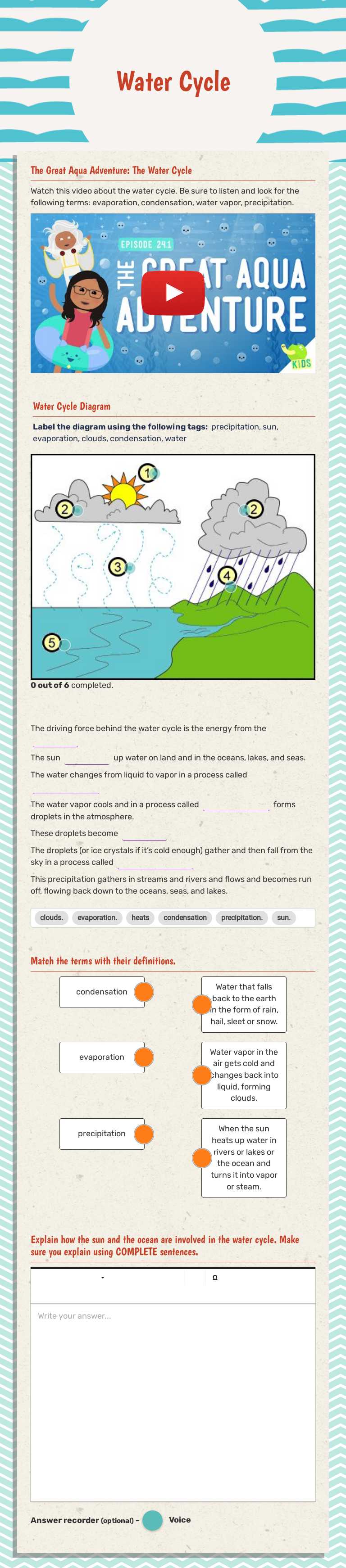 Water Cycle Grade 5 worksheet preview