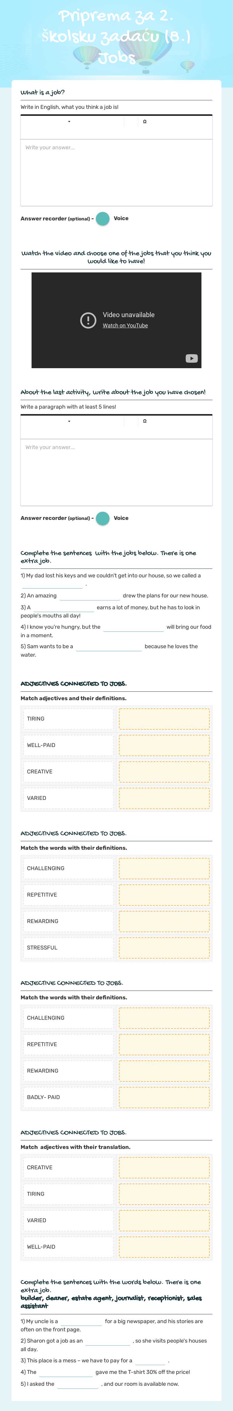 Priprema za 2. školsku zadaću (8.)
Jobs Grade 7 worksheet preview
