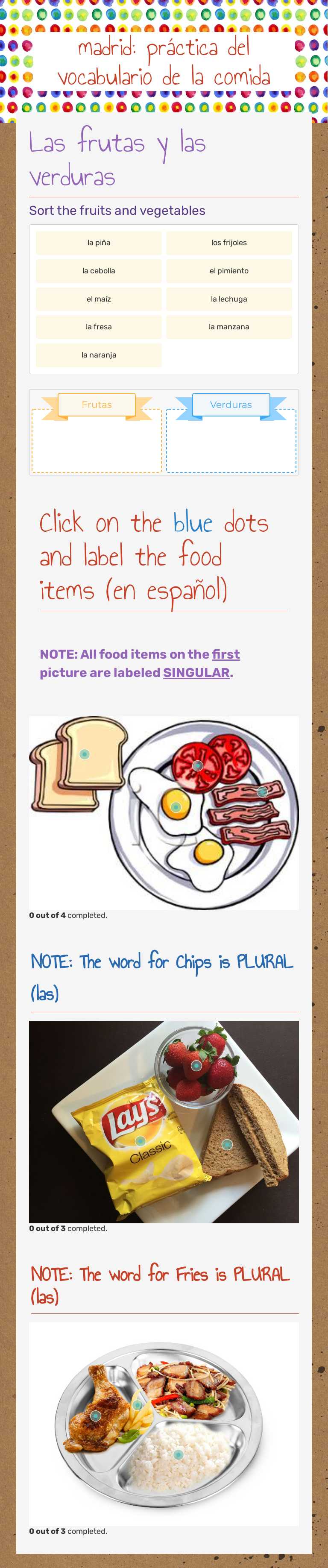 madrid: práctica del vocabulario de la comida worksheet preview image