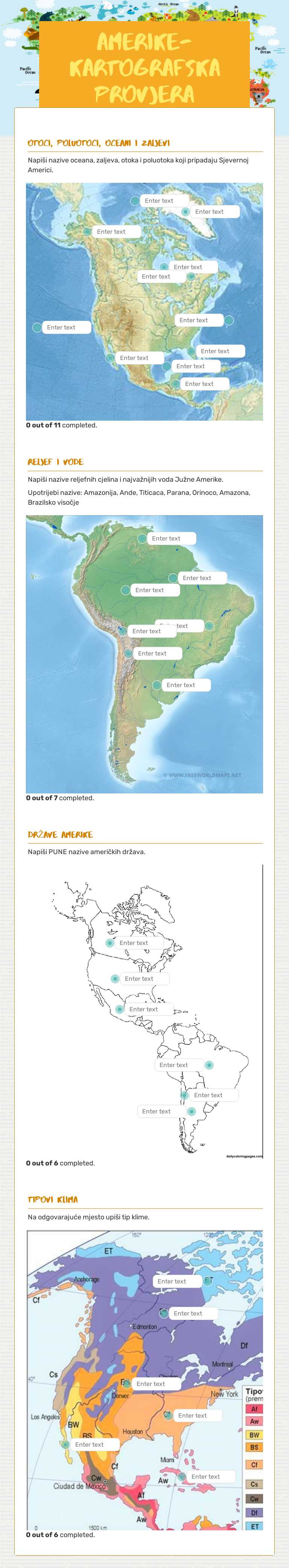 AMERIKE- KARTOGRAFSKA PROVJERA worksheet preview image