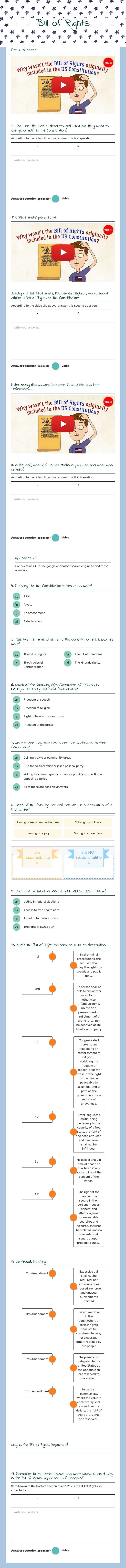 Bill of Rights Grade 8 worksheet preview