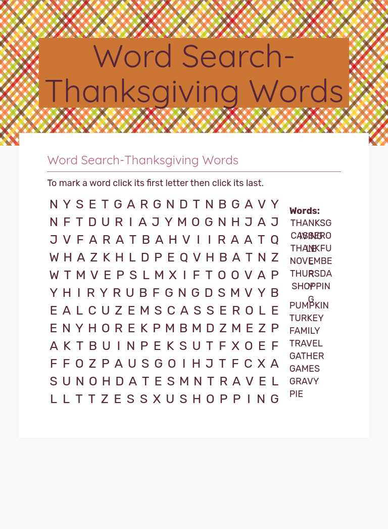 Word Search-Thanksgiving Words worksheet preview image
