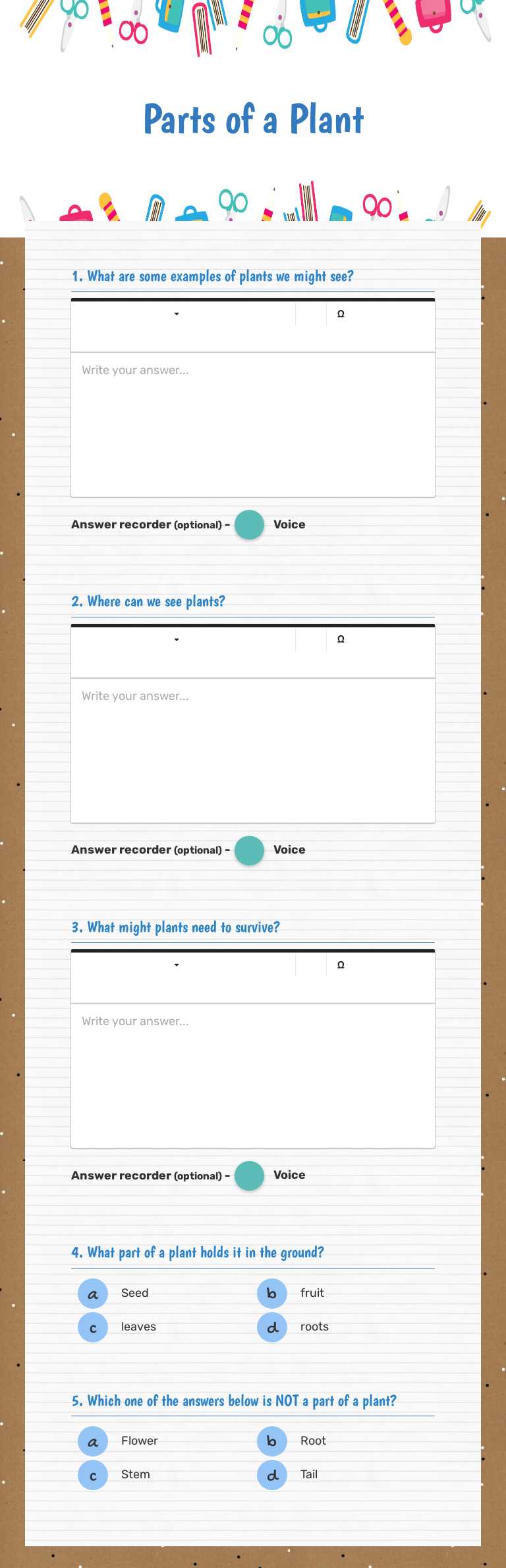 Parts of a Plant worksheet preview image