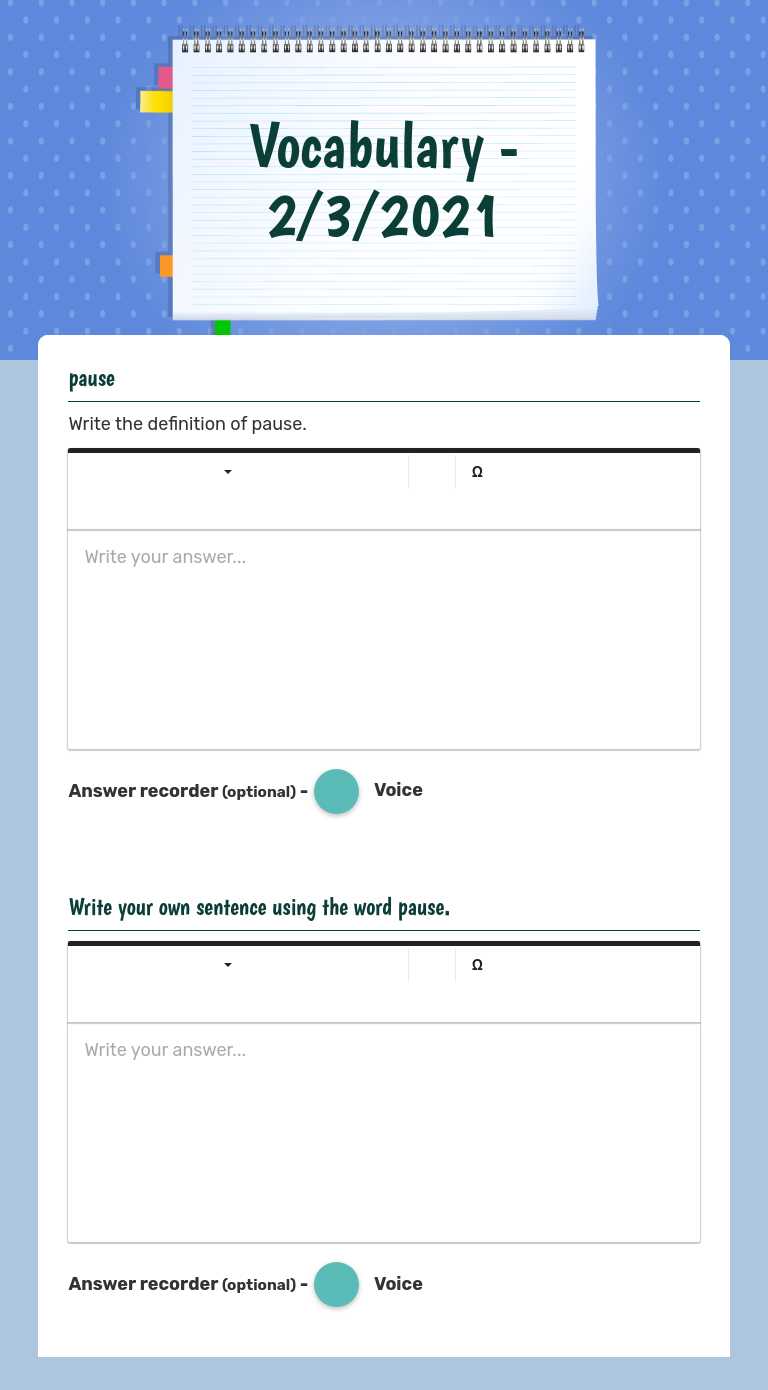 Vocabulary -           2/3/2021 worksheet preview image