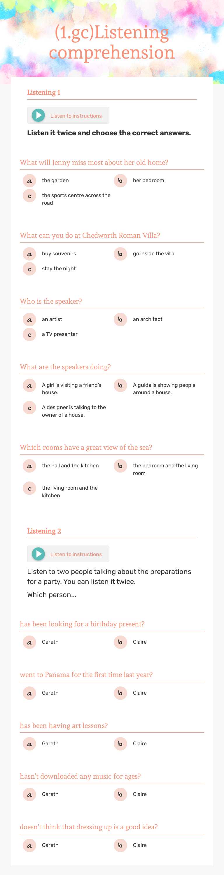 (1.gc)Listening comprehension worksheet preview image