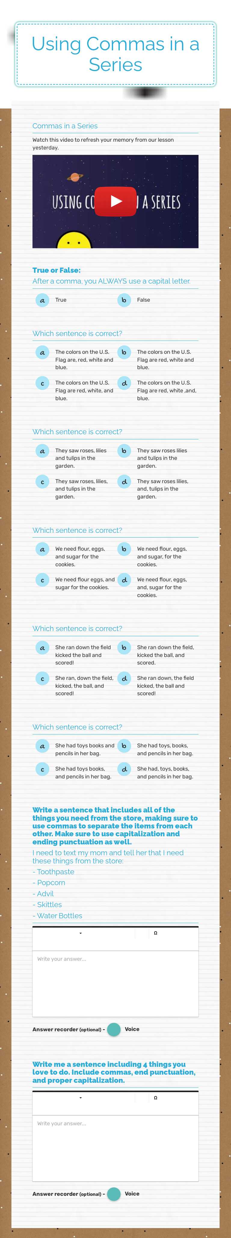 Using Commas in a Series worksheet preview image