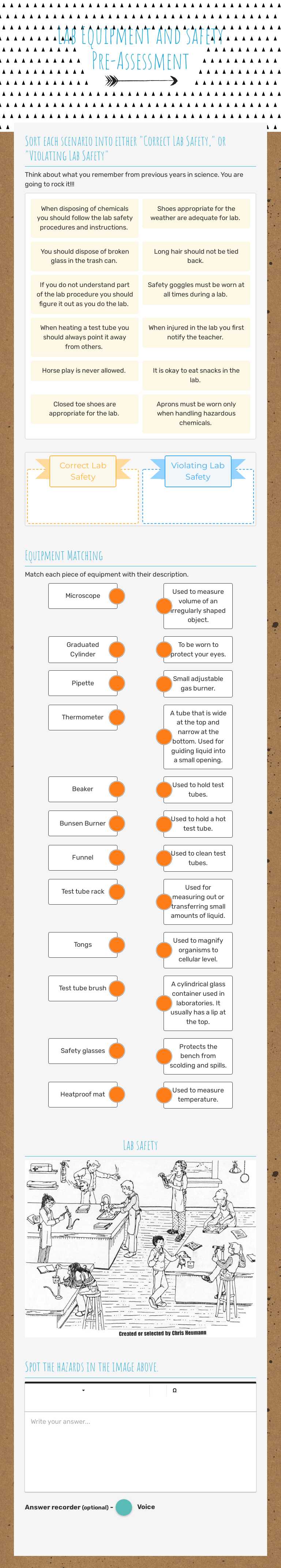 Lab Equipment and safety   
 Pre-Assessment Grade 10 worksheet preview