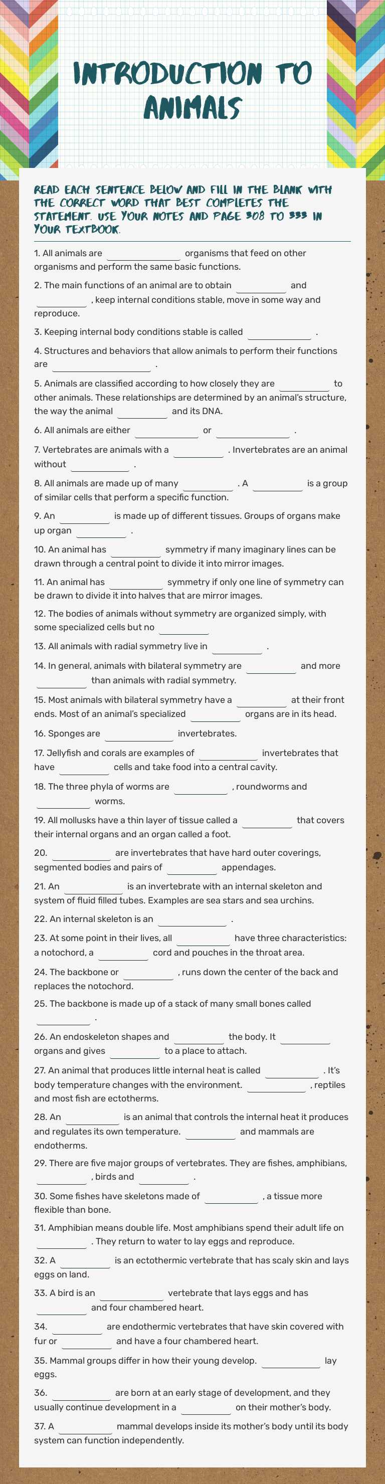 Introduction to Animals worksheet preview image