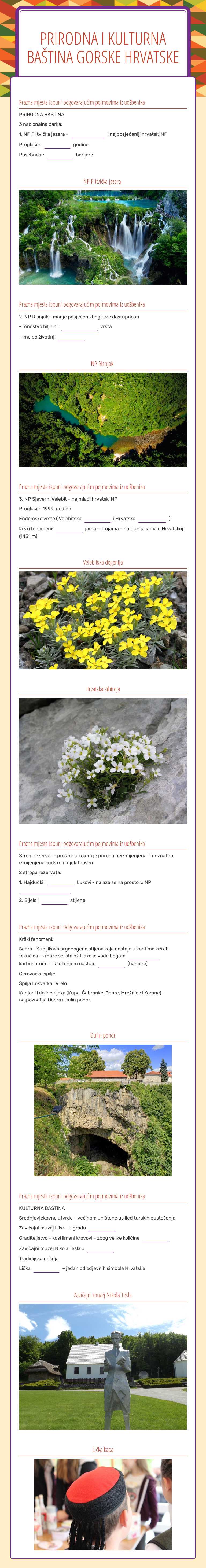 Prirodna i kulturna baština gorske hrvatske worksheet preview image