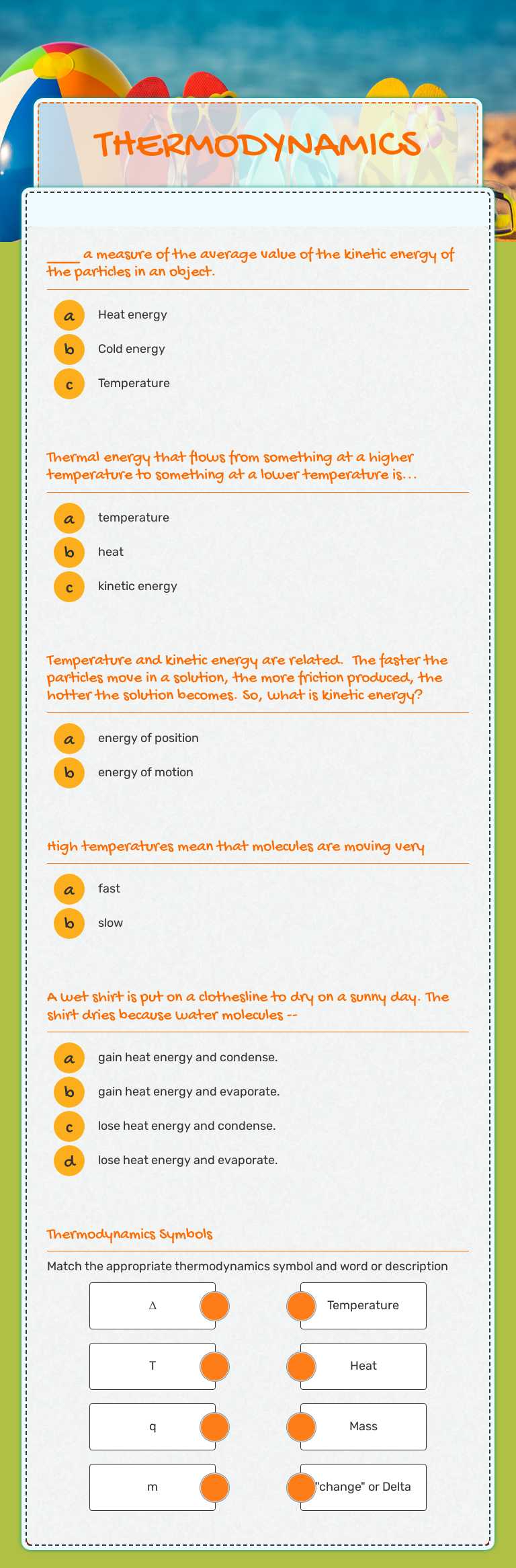 THERMODYNAMICS Grade 9 worksheet preview