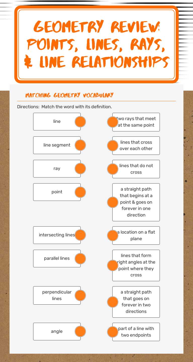 Geometry Review:  Points, lines, rays, & Line relationships Grade 4 worksheet preview