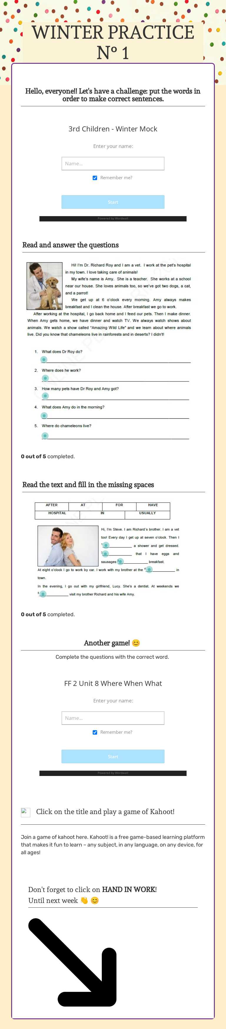 WINTER PRACTICE    N° 1 worksheet preview image